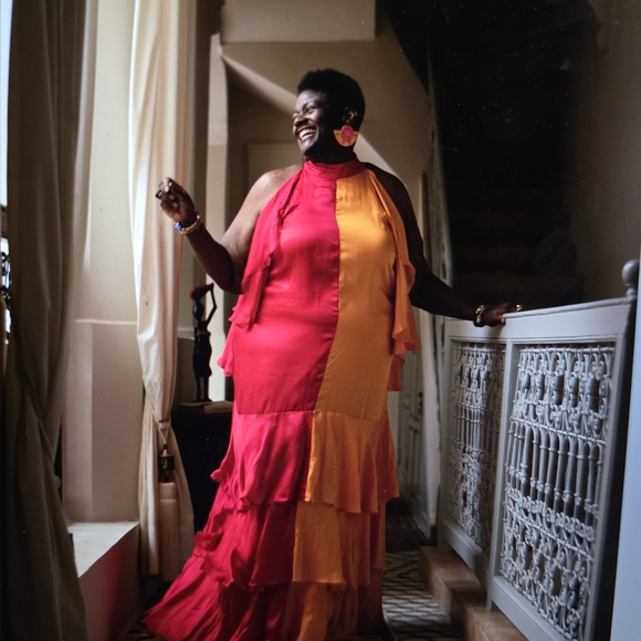 Anthropologie Dresses & Skirts - Anthropologie Two-Tone Ruffle Halter Maxi Dress - Pink & Orange